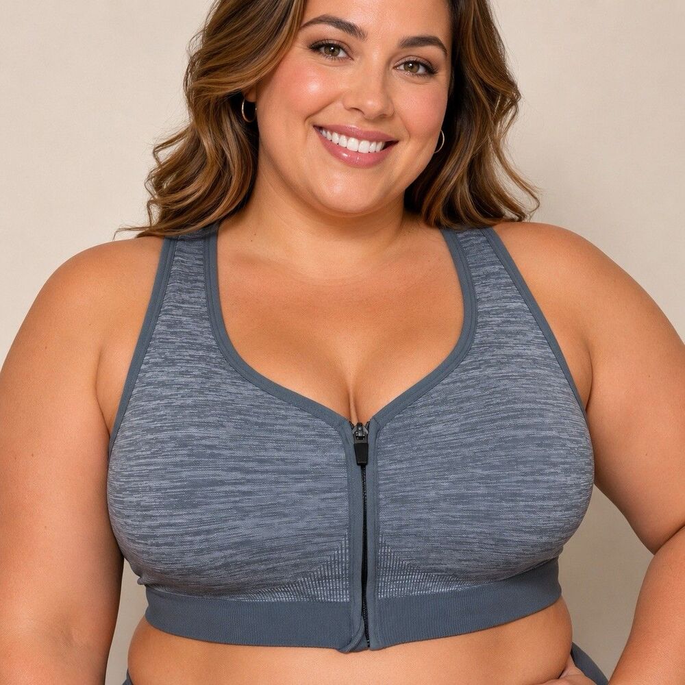 Avia Seamless Zip Front Sports Bra XXXL Medium Support Inner Hook Racerback